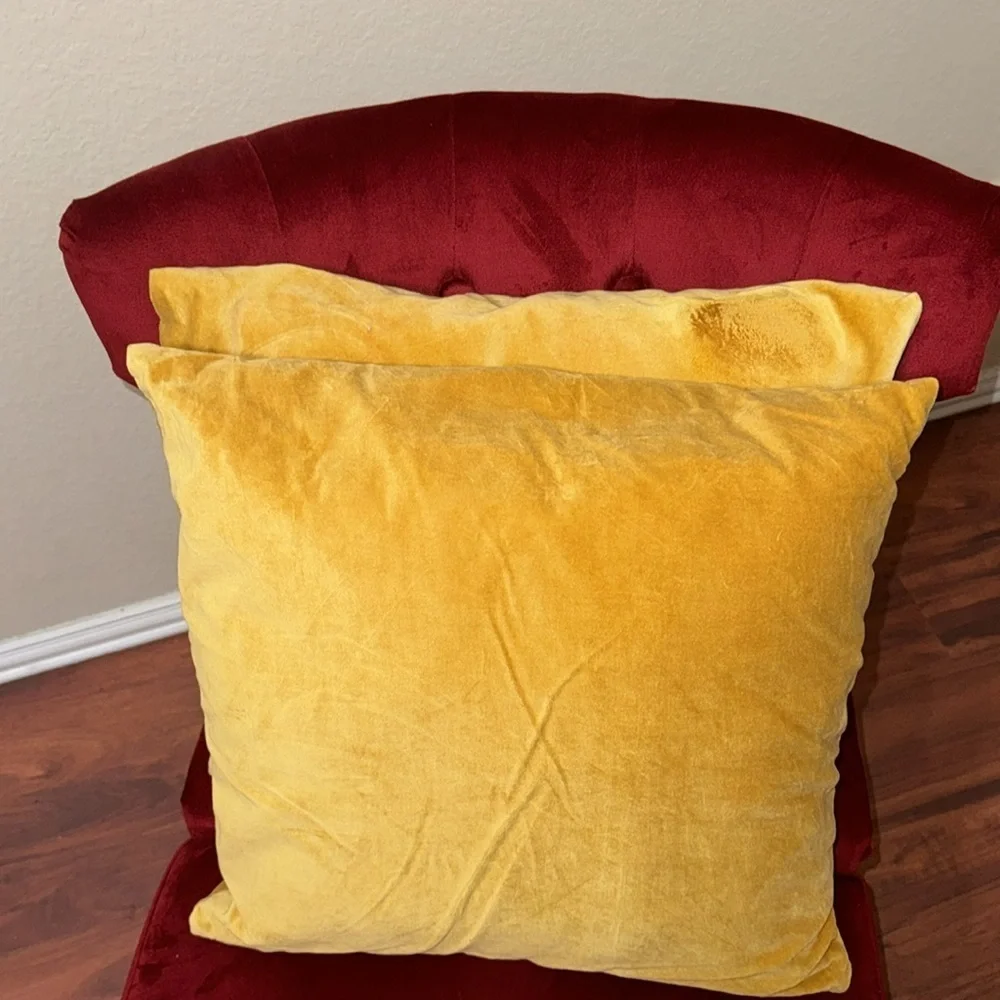 Yellow Gold Velvet Throw Pillows 20x20 Chic Accent Decor